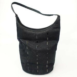 Kenneth Cole Bag Womens Hobo Saddle Shoulder Black Clutch Purse Handbag Beaded